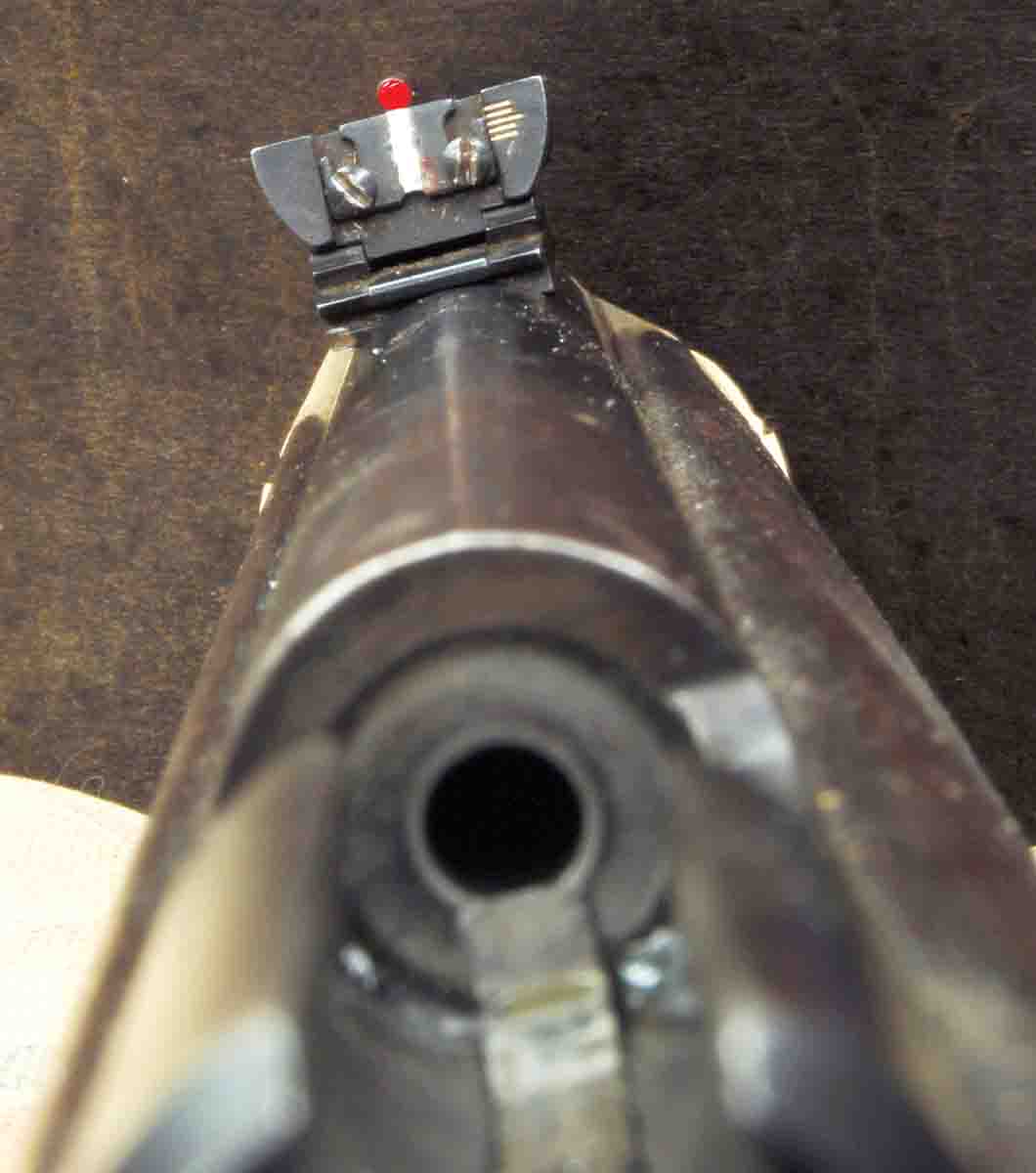Sight picture on black background of the Fire Sight and Lyman rear.